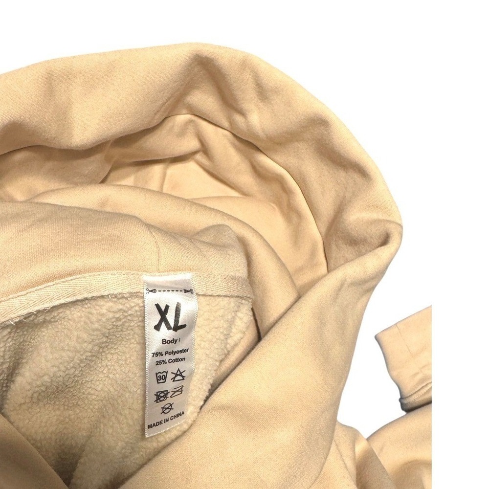 Tan Beige Fleece‎ Lined Hoodie Sweatshirt Mens Womens Size XL - Picture 2 of 3